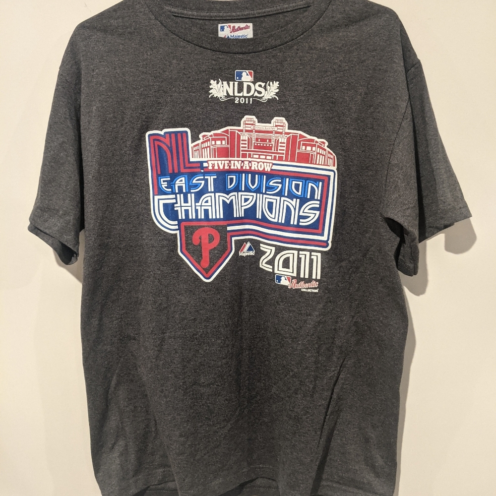 Majestic Authentic MLB Philles East Division Champs 5-in-a-row Shirt Medium